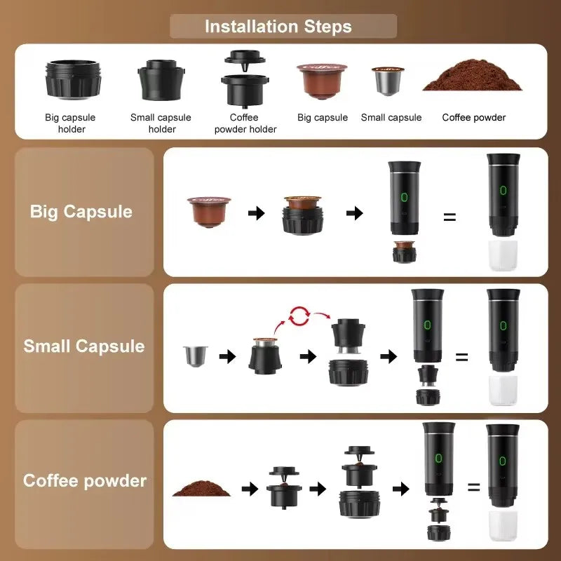 Travel Electric Espresso Machine 3 in 1 Portable Coffee Maker