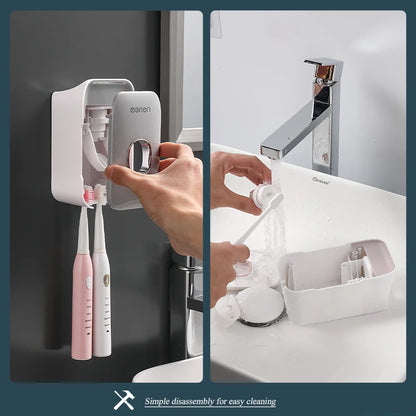 Automatic Toothpaste Dispenser with Toothbrush Holder